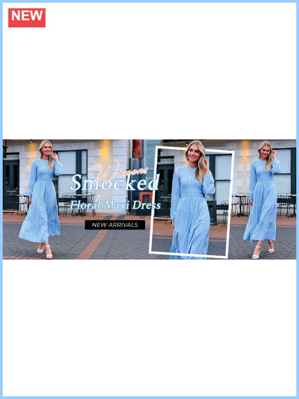 Long Sleeve Floral Maxi Dress Smocked A-Line Casual Fall Outfit - Picture 6 of 6